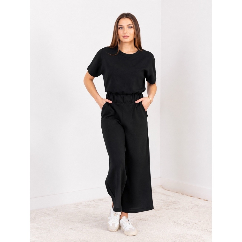 SPANX AirEssentials Wide Leg Jumpsuit Black Modal Blend Athleisure Minimalist S